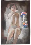 Béla Kádár, Frau mit Blumenstrauß, 1930, Gouache