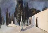 August Macke, Bühnenbildentwurf zur "Orestie" (Vor dem Atridenpalast, Grab des Agamemnon)
