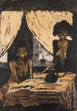 Otto Mueller, Zwei Zigeunermädchen im Wohnraum, 1926, Lithograph in colours