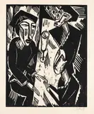 Drei am Tisch by Karl Schmidt-Rottluff, 1914, Woodcut, sold Jun 2010