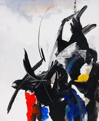 Jean Miotte, Composition bleue, rouge et jaune, 1995, Acrylic on canvas