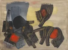 Fritz Winter, Vor Grau und Grün, 1954, Oil on paper