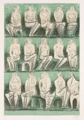 Seated Figures by Henry Moore, 1957, Lithograph in colours, sold Apr 2010