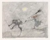 Hexe, einen Höllenfürsten verjagend by Paul Flora, 1987, Pen and India ink drawing, sold Apr 2010