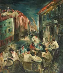Paul Kuhfuss, Straßencafé in Italien, 1929, Oil on panel