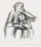 Arbeiterfrau mit schlafendem Jungen by Käthe Kollwitz, 1927, Chalk lithograph, sold Apr 2010