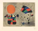 Le sourire aux ailes flamboyantes (Das Lächeln mit flammenden Flügeln) by Joan Miró, 1954, Lithograph in colours, sold Apr 2010
