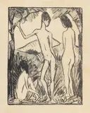 Otto Mueller, Stehender Knabe und zwei Mädchen 2 (Drei Akte), 1917, Lithograph on thin brownish copperplate printing paper