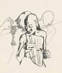 Felice Casorati, Musizierende in Halbfigur, 1940, Chalk drawing