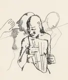 Felice Casorati, Musizierende in Halbfigur, 1940, Chalk drawing