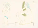 Nue et homme masqué by Pablo Picasso, 1954, Lithograph, sold Apr 2010