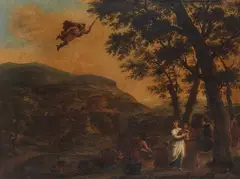 Gaspard Dughet, Nachfolge - Merkur erblickt Herse, Oil on canvas