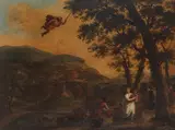 Gaspard Dughet, Nachfolge - Merkur erblickt Herse, Oil on canvas