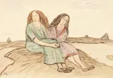 Otto Modersohn, Zwei sitzende Frauen in der Worpsweder Heide, 1911, Watercolour