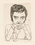Max Beckmann, Bildnis Naila mit aufgestützten Armen und Glas, 1923, Drypoint