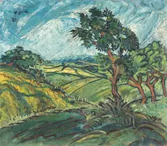 Waldemar Flaig, Landschaft mit vier Bäumen, 1921, Oil