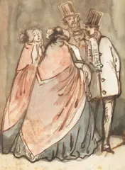 Constantin Guys, La rencontre, Pen and ink drawing
