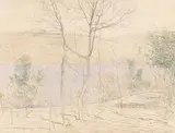 Paul Baum, Vorfrühlingslandschaft am Lago d'Averno bei Neapel, 1899, Chalk drawing