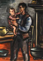 Bauer mit Kind by Frans Masereel, 1944, Oil on cardboard, sold Apr 2010