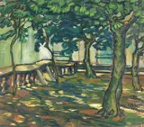 Waldemar Flaig, Beschatteter Platz (Kastanienbäume), 1927, Oil