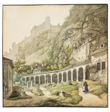 Franz Barbarini, Der Petersfriedhof in Salzburg mit Blick auf die Feste, Watercolour