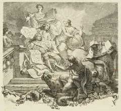 Georg Friedrich Schmidt, 9 Blätter: Drucke zur Prachtausgabe der "Poësies diverses", 1760, Etching