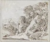 Johann Georg von Dillis, Felsige Landschaft mit Wasserfall und Burgruine