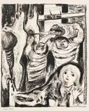Albert Birkle, Mädchen im Schlachthaus, 1970, Charcoal