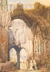 Samuel Prout, Betende Frauen in einer Klosterruine, Watercolour