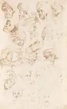 Michel II Corneille, Studien verschiedener Köpfe nach Raffael, Pen and ink drawing