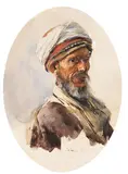 Max Rabes, 2 Blätter: Porträts zweier Orientalen, 1890, Watercolour
