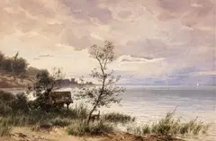 Robert Stieler, Seeufer bei Abenddämmerung, 1900, Watercolour