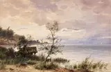 Robert Stieler, Seeufer bei Abenddämmerung, 1900, Watercolour