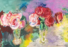 Ernst Hassebrauk, Rosenstillleben, 1960, Gouache