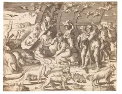 Giulio Bonasone, Noah verlässt die Arche, 1544, Engraving