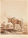 Johann Jakob Strudt, Kühe mit jungem Hirten vor italianisierender Landschaft, 1796, Pen and ink drawing