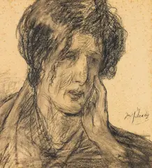 Jozef Israëls, Studie eines Frauenkopfes, Charcoal drawing