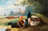Julius Scheuerer, Federvieh am Ufer, Oil on canvas