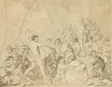 Eduard Clemens Fechner, Theseus tötet den Minotaurus und befreit die Kinder, 1825, Pencil drawing