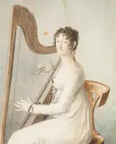 Peter Ferdinand Deurer, Zugeschrieben - Porträt einer Dame, Harfe spielend, 1820, Watercolour