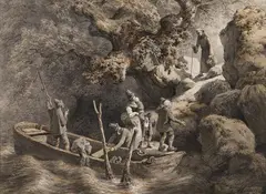 August Carl Haun, Mönch auf dem Weg zur Fähre, Chalk drawing