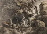 August Carl Haun, Mönch auf dem Weg zur Fähre, Chalk drawing