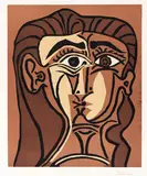 Tête de Femme (Portrait de Jacqueline de face. II) by Pablo Picasso, 1962, Linocut in colours, sold Dec 2009