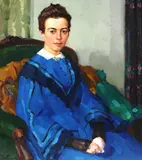 Porträt einer Dame im blauen Kleid by Leo Putz, 1908, Oil on canvas, sold Dec 2009