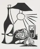Nature morte au casse-croûte II (Nature morte à la Bouteille) by Pablo Picasso, 1962, Linocut, sold Dec 2009