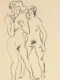 Stehendes nacktes Paar by Ernst Ludwig Kirchner, 1909, Chalk drawing, sold Dec 2009