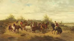 Ludwig Gedlek, Berittene Pferdehirten in der ungarischen Puszta, 1900, Oil on canvas