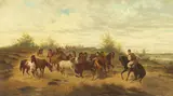 Ludwig Gedlek, Berittene Pferdehirten in der ungarischen Puszta, 1900, Oil on canvas