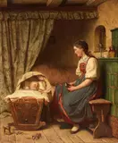 Julius Geertz, Die junge Mutter, 1861, Oil on canvas