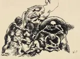 Wilhelm Morgner, Adam, Eva mit Tod und Teufel I, 1914, Pen and India ink drawing